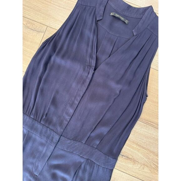 ZARA Basic S Small Women’s V-NECK JUMPSUIT Jumper Navy Zipper Holiday romper - Picture 3 of 7
